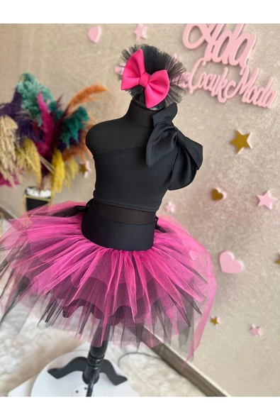 Kız Çocuk Black Pink Tüllü Kuyruklu Kabarık Etek - 7