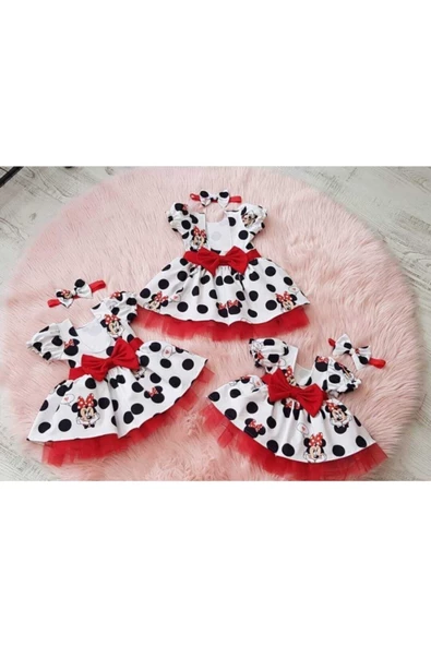 Beyaz Kırmızı Puanlı Tüllü Mickey (miki) Mouse Çocuk Elbise - 2