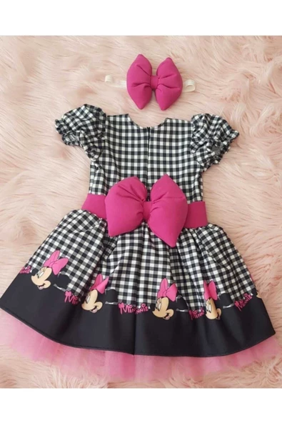 Kız Çocuk Kareli Pembe Micky (miki) Mouse Elbise - 2