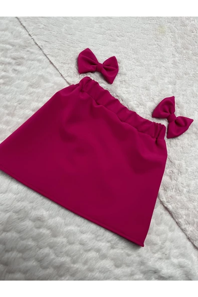Kız çocuk pembe Pileli çift kullanımlı lastikli etek - 6