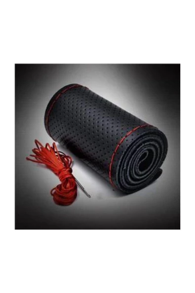 Teknotik Siyah Kırmızı Dikiş Direksiyon Kılıfı Deri Dikişli Direksiyon Kılıf Kokusuz Kılıf Uyumlu ürün görseli 1