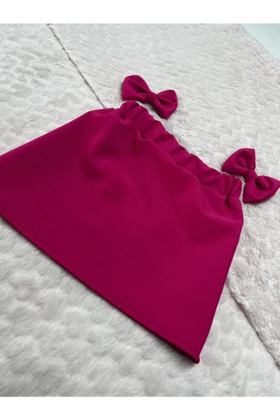 Kız çocuk pembe Pileli çift kullanımlı lastikli etek - 7