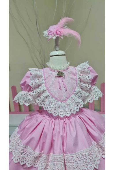 Kız Çocuk Tüllü Kabarık Pembe Vintage Elbise - 7
