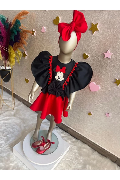Kız Çocuk Kırmızı Etekli Mickey Mouse Detaylı Takım - 2