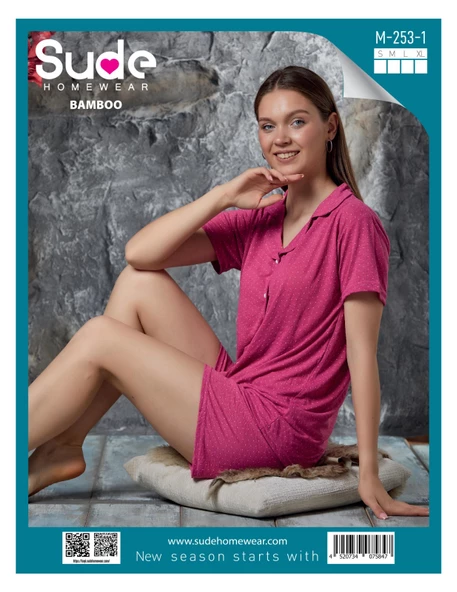 SUDE M-253-1 BAYAN BAMBU GÖMLEK KISA KOL ŞORT TAKIM - 2