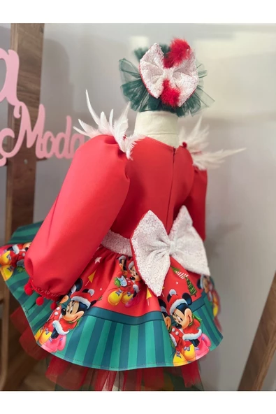 Kız Çocuk Mickey Mouse Yeni Yıl Yılbaşı Kabarık Elbise - 7