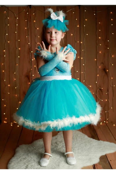 Kız Çocuk Elsa Karlar Kraliçesi Mavi Kostüm Elbise - 2