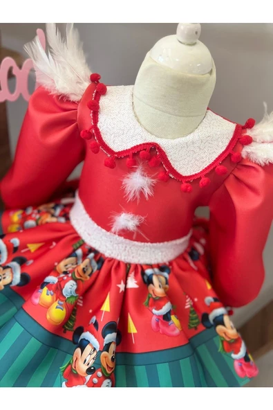 Kız Çocuk Mickey Mouse Yeni Yıl Yılbaşı Kabarık Elbise - 2
