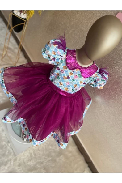 Kız Çocuk Tüllü Kabarık Deniz Kızı Elbisesi - 5