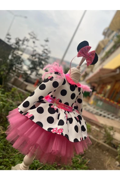 Kız Çocuk Mickey Mouse Pembe Payet Detaylı Tüllü Elbise - 3