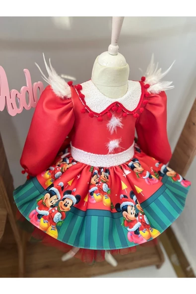 Kız Çocuk Mickey Mouse Yeni Yıl Yılbaşı Kabarık Elbise - 3