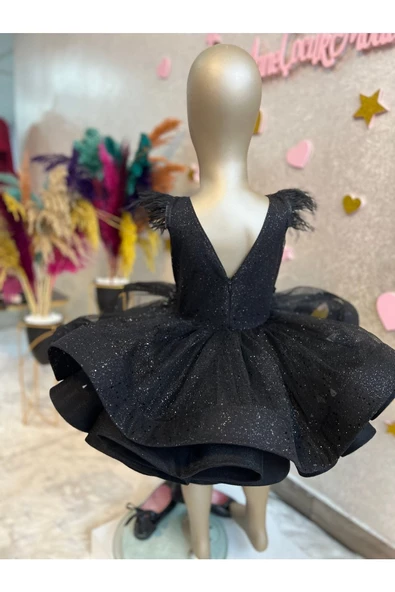 Kız Çocuk Siyah Simli Tüllü Kabarık Abiye Elbise - 6