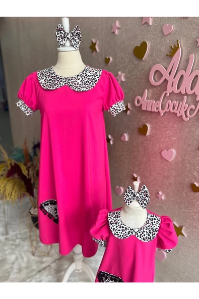 Anne Kız Canlı Pembe Elbise (sepete Ayrı Eklenmelidir) - Resim 4