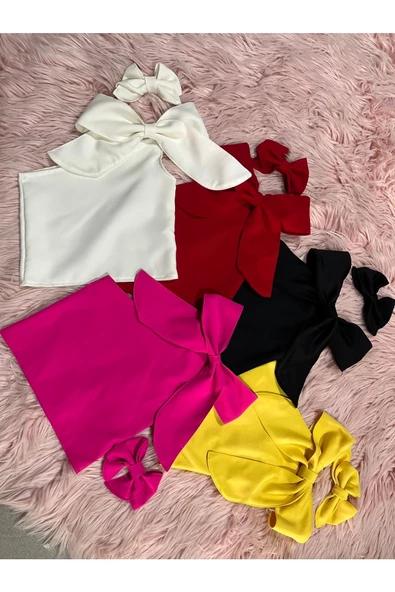 Tek Omuz Fiyonk Detaylı Yazlık 5 Li Bluz Set Ve Tokaları - 8