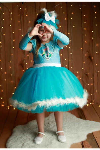 Kız Çocuk Elsa Karlar Kraliçesi Mavi Kostüm Elbise - 3