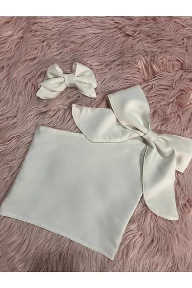 Kız Çocuk Tek Omuz Fiyonk Detaylı Sarı Yazlık Crop Bluz Ve Tokası - 7