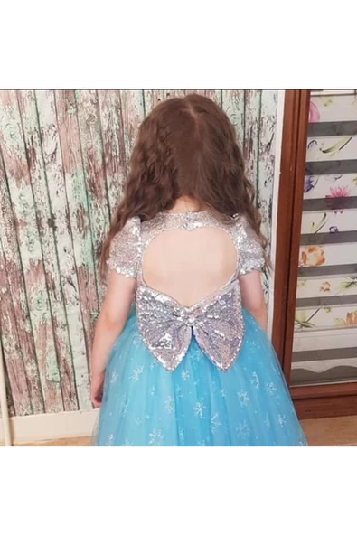 Kız Çocuk Elsa Karlar Kraliçesi Kabarık Prenses Elbise - 8