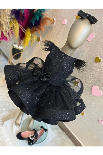 Kız Çocuk Siyah Simli Tüllü Kabarık Abiye Elbise - 3
