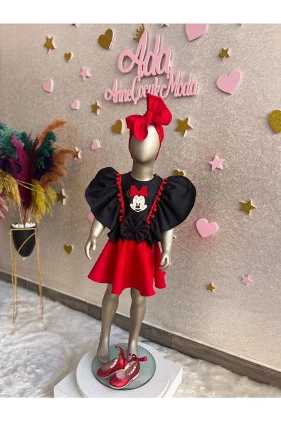 Kız Çocuk Kırmızı Etekli Mickey Mouse Detaylı Takım - 6