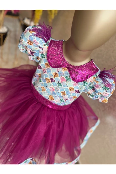 Kız Çocuk Tüllü Kabarık Deniz Kızı Elbisesi - 4