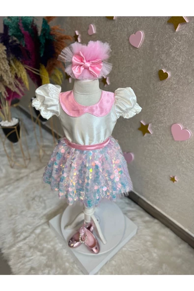 Kız Çocuk Pullu Tüllü Kabarık Deniz Kızı Elbise - 3