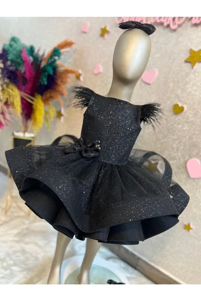 Kız Çocuk Siyah Simli Tüllü Kabarık Abiye Elbise - 2