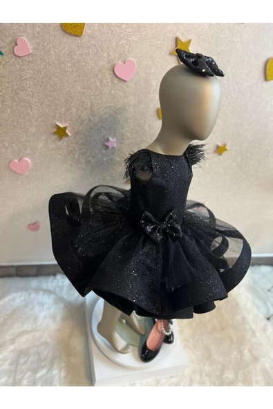 Kız Çocuk Siyah Simli Tüllü Kabarık Abiye Elbise - 7