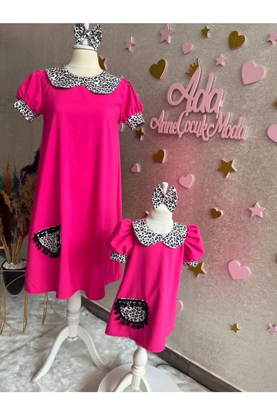 Anne Kız Canlı Pembe Elbise (sepete Ayrı Eklenmelidir) - Resim 3