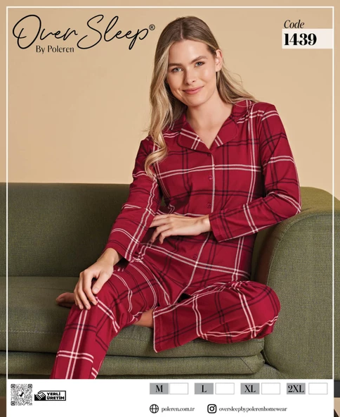 OVER SLEEP BAYAN POLEREN BORDO PİJAMA TAKIM - 2