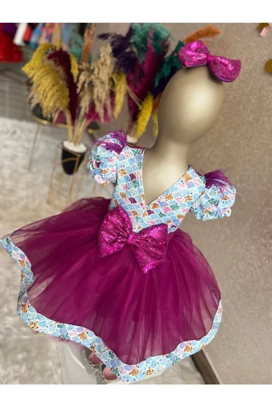 Kız Çocuk Tüllü Kabarık Deniz Kızı Elbisesi - 6