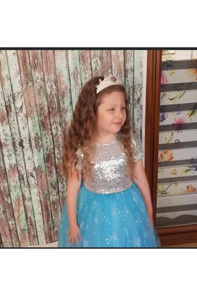 Kız Çocuk Elsa Karlar Kraliçesi Kabarık Prenses Elbise - 6