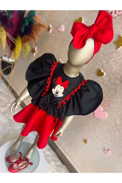 Kız Çocuk Kırmızı Etekli Mickey Mouse Detaylı Takım - 3