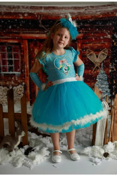 Kız Çocuk Elsa Karlar Kraliçesi Mavi Kostüm Elbise - 5