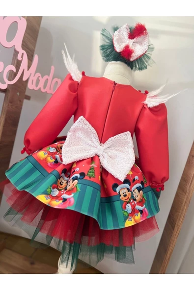 Kız Çocuk Mickey Mouse Yeni Yıl Yılbaşı Kabarık Elbise - 8