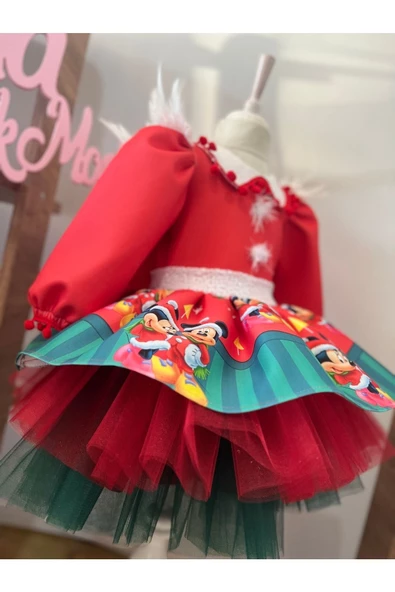 Kız Çocuk Mickey Mouse Yeni Yıl Yılbaşı Kabarık Elbise - 5