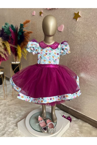 Kız Çocuk Tüllü Kabarık Deniz Kızı Elbisesi - 3