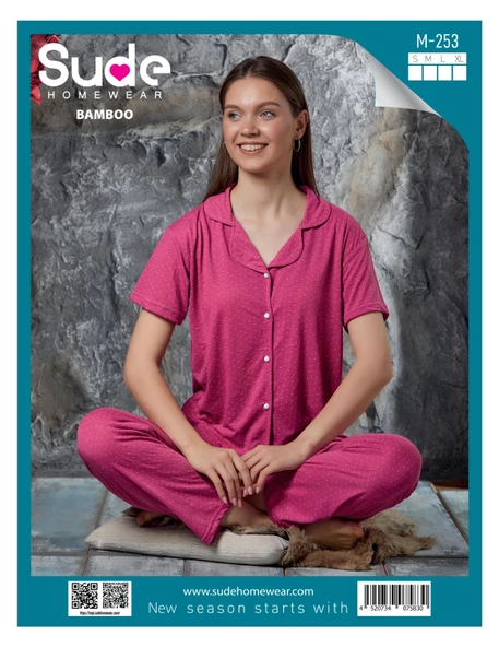 SUDE M-253 BAYAN BAMBU GÖMLEK KISA KOL PİJAMA TAKIMI