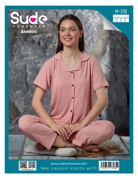 SUDE M-250 BAYAN BAMBU GÖMLEK KISA KOL PİJAMA TAKIMI - 2