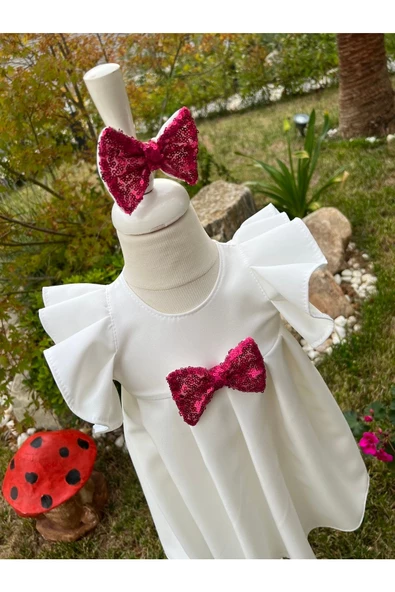 Kız Çocuk Pileli Beyaz Elbise