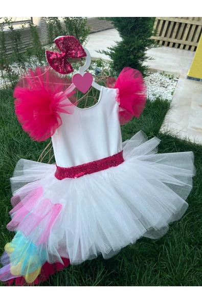 Kız Çocuk Tüllü Kabarık Kuyruklu Rainbow Elbise - 6