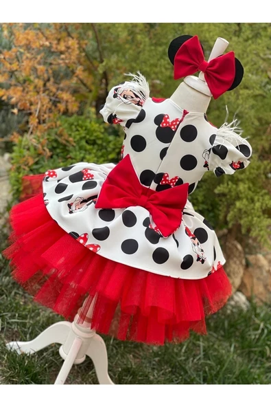 Kız Çocuk Miki Mickey Mouse Kırmızı Tüllü Kabarık Elbise - 5