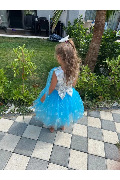 Kız Çocuk Karlar Kraliçesi Elsa Elbise Kostüm - 6