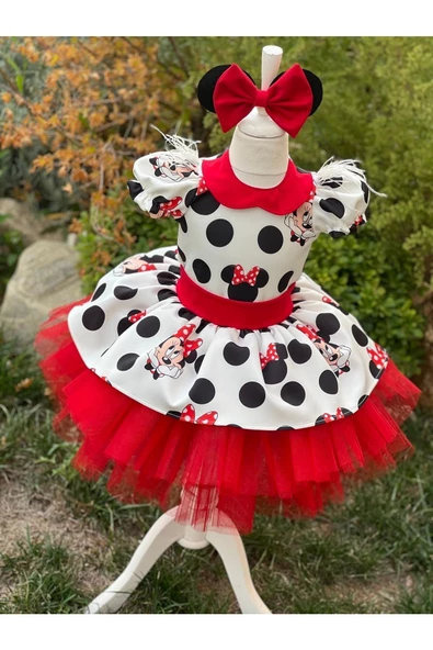 Kız Çocuk Miki Mickey Mouse Kırmızı Tüllü Kabarık Elbise - 8