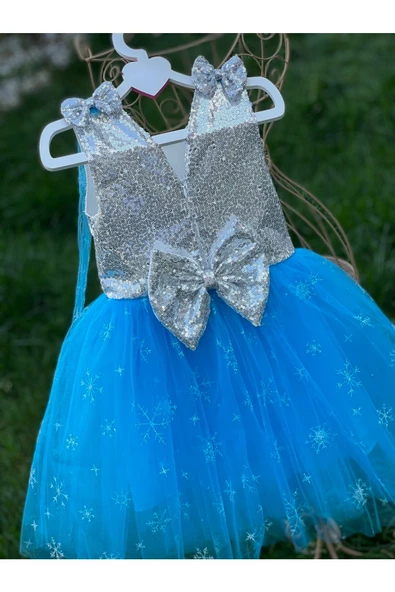 Kız Çocuk Karlar Kraliçesi Elsa Elbise Kostüm - 4