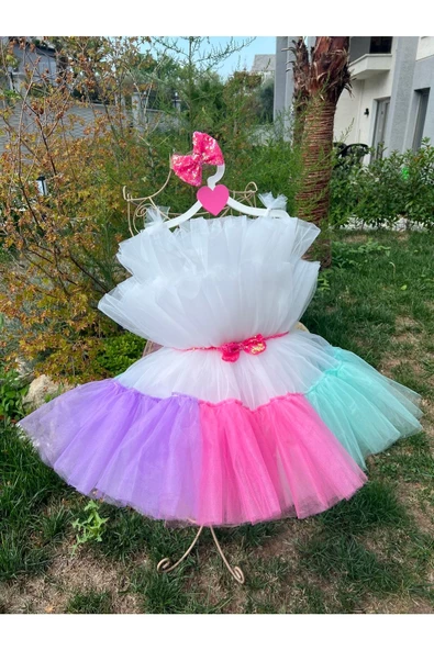 Kız Çocuk Kabarık Tüllü Renkli Abiye Elbise - 3