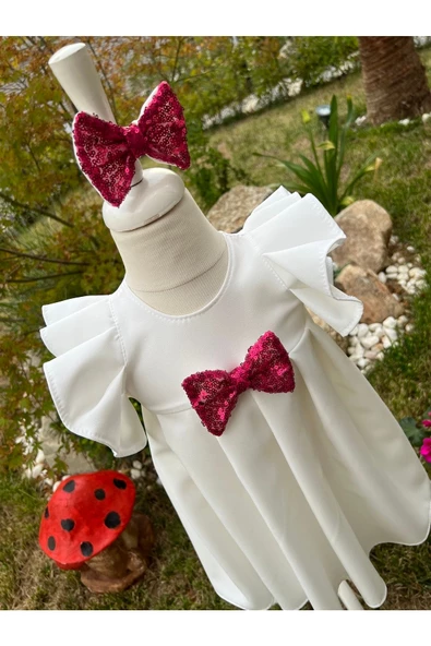 Kız Çocuk Pileli Beyaz Elbise - 5