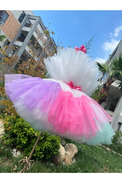 Kız Çocuk Kabarık Tüllü Renkli Abiye Elbise - 6