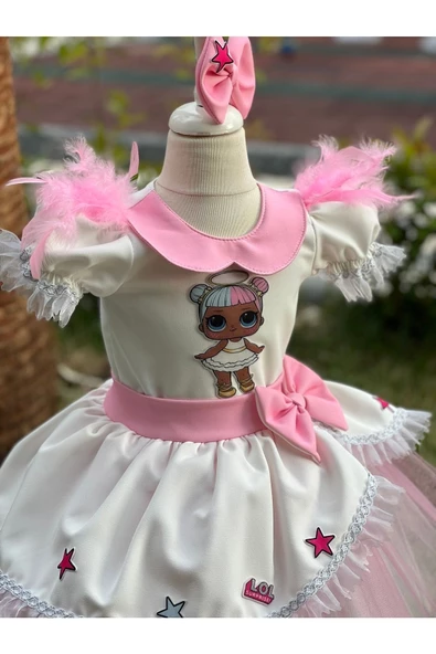 Kız Çocuk Lol Bebek Beyaz Kabarık Tasarım Elbise - Resim 6