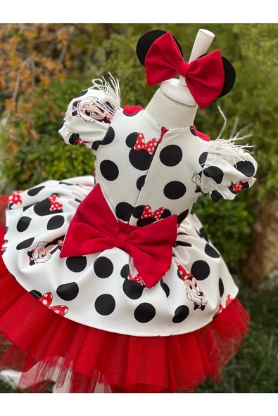 Kız Çocuk Miki Mickey Mouse Kırmızı Tüllü Kabarık Elbise - 7