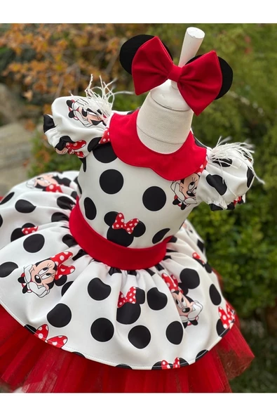 Kız Çocuk Miki Mickey Mouse Kırmızı Tüllü Kabarık Elbise - 4